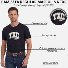 Camiseta Masculina TXC Fio 30 Regular Manga Curta Preta Estampada Logo Bege Ref:193089