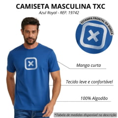 Camiseta Masculina TXC Manga Curta Fio 30 Azul Royal Logo Branco Grande REF: 19742