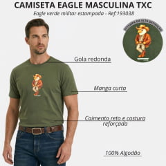 Camiseta Masculina TXC Manga Curta Fio 30 Eagle Verde Militar Estampada - Ref:193038