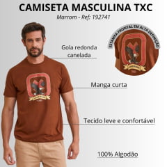 Camiseta Masculina TXC Manga Curta Fio 30 Marrom Com Logo Estampada Ref: 192740