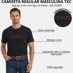Camiseta Masculina TXC Manga Curta Fio 30 Regular Preto Logo Vermelho Ref:192900