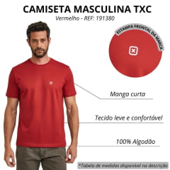 Camiseta Masculina TXC Manga Curta Fio 30 Vermelho Logo Estampado Pequeno Branco REF: 191380
