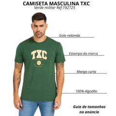 Camiseta Masculina TXC Manga Curta Regular Fit Classic Verde Militar Estampada Logo Bege Branco Ref:192725