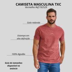 Camiseta Masculina TXC Manga Curta Regular Malha Stone Vermelho Estampada Logo Laranja Ref:192529