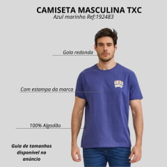 Camiseta Masculina TXC Manga Curta Regular Meia Malha Azul Marinho Estampada Logo E Baralho Ref:192483