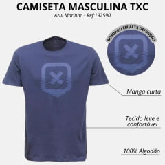 Camiseta Masculina TXC Manga Curta Regular Meia Malha Azul Marinho Estampada Ref:192590