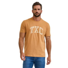 Camiseta Masculina TXC Manga Curta Regular Meia Malha Caramelo Estampada Logo Em Creme Ref:192487