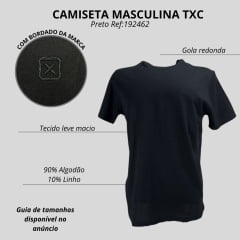 Camiseta Masculina TXC Manga Curta Regular Meia Malha Linho Preto Básica Com Logo Bordado Ref:192462