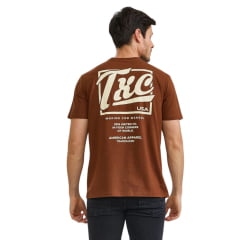 Camiseta Masculina TXC Manga Curta Regular Meia Malha Marrom Estampada Logo Frente E Costas Em Creme Ref:192511