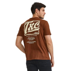 Camiseta Masculina TXC Manga Curta Regular Meia Malha Marrom Estampada Logo Frente E Costas Em Creme Ref:192511