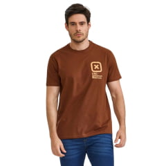 Camiseta Masculina TXC Manga Curta Regular Meia Malha Marrom Estampada Logo Laranja Ref:192508