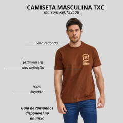 Camiseta Masculina TXC Manga Curta Regular Meia Malha Marrom Estampada Logo Laranja Ref:192508