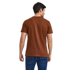 Camiseta Masculina TXC Manga Curta Regular Meia Malha Marrom Estampada Logo Laranja Ref:192508