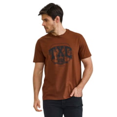 Camiseta Masculina TXC Manga Curta Regular Meia Malha Marrom Estampada Logo Preto Ref:192488
