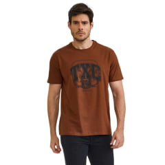 Camiseta Masculina TXC Manga Curta Regular Meia Malha Marrom Estampada Logo Preto Ref:192488