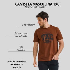 Camiseta Masculina TXC Manga Curta Regular Meia Malha Marrom Estampada Logo Preto Ref:192488