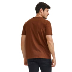 Camiseta Masculina TXC Manga Curta Regular Meia Malha Marrom Estampada Logo Preto Ref:192488