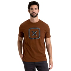 Camiseta Masculina TXC Manga Curta Regular Meia Malha Marrom Estampada Ref:192613