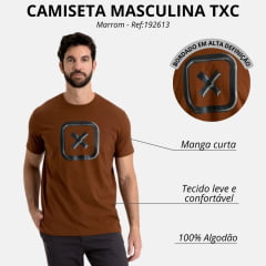 Camiseta Masculina TXC Manga Curta Regular Meia Malha Marrom Estampada Ref:192613