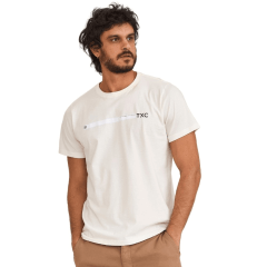 Camiseta Masculina TXC Manga Curta Regular Meia Malha Off White Estampada Frente E Costas REF: 192323