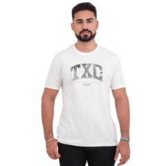 Camiseta Masculina TXC Manga Curta Regular Meia Malha Off White Estampada Logo Preto Ref:192440