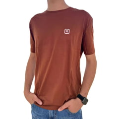 Camiseta Masculina TXC Manga Curta Regular Meia Malha Penteada Marrom Ref:191380