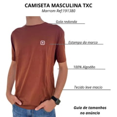 Camiseta Masculina TXC Manga Curta Regular Meia Malha Penteada Marrom Ref:191380