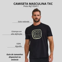 Camiseta Masculina TXC Manga Curta Regular Meia Malha Preto Estampada Logo Amarelo Ref:192411
