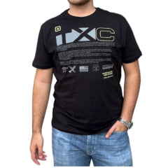 Camiseta Masculina TXC Manga Curta Regular Meia Malha Preto Estampada  Logo Cinza E Amarelo Ref:192416