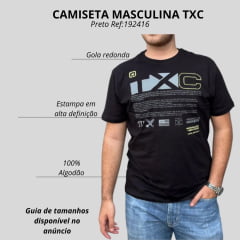 Camiseta Masculina TXC Manga Curta Regular Meia Malha Preto Estampada  Logo Cinza E Amarelo Ref:192416