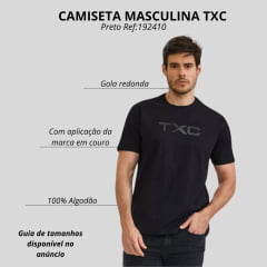 Camiseta Masculina TXC Manga Curta Regular Meia Malha Preto Estampado Logo Em Couro Preto Ref:192410
