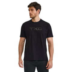 Camiseta Masculina TXC Manga Curta Regular Meia Malha Preto Estampado Logo Em Couro Preto Ref:192410