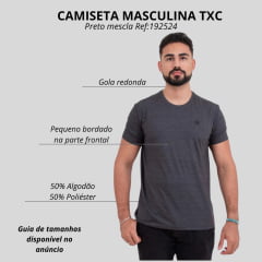 Camiseta Masculina TXC Manga Curta Regular Meia Malha Preto Mescla Com Logo Bordado Preto Ref:192524