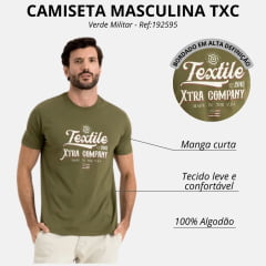 Camiseta Masculina TXC Manga Curta Regular Meia Malha Verde Militar Estampa Textili Ref:192595