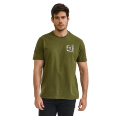 Camiseta Masculina TXC Manga Curta Regular Meia Malha Verde Militar Estampada Logo Branco Manchado Ref:192477