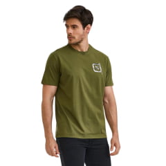 Camiseta Masculina TXC Manga Curta Regular Meia Malha Verde Militar Estampada Logo Branco Manchado Ref:192477