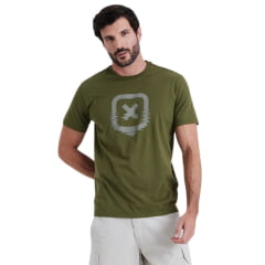 Camiseta Masculina TXC Manga Curta Regular Meia Malha Verde Militar Estampada Ref:192590