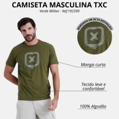 Camiseta Masculina TXC Manga Curta Regular Meia Malha Verde Militar Estampada Ref:192590