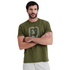 Camiseta Masculina TXC Manga Curta Regular Meia Malha Verde Militar Estampada Ref:192590