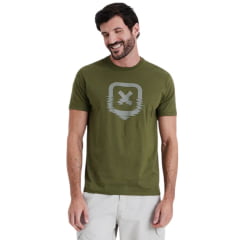 Camiseta Masculina TXC Manga Curta Regular Meia Malha Verde Militar Estampada Ref:192590