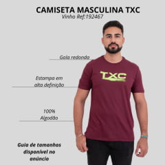 Camiseta Masculina TXC Manga Curta Regular Meia Malha Vinho Estampada Logo Verde Neon Ref:192467