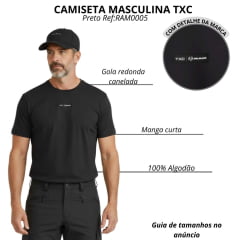 Camiseta Masculina TXC Manga Curta Regular Preto Com Logo Aplicado Ram Ref:RAM005