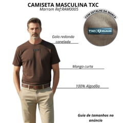 Camiseta Masculina TXC Manga Curta Regular Ram Marrom Com Logo Aplicado Ref:RAM005