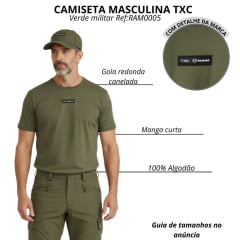 Camiseta Masculina TXC Manga Curta Regular Verde Militar Com Logo RAM Aplicado Ref:RAM005