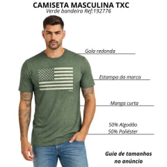 Camiseta Masculina TXC Manga Curta Vintage Verde Militar Estampada Bandeira Em Bege Ref:192776