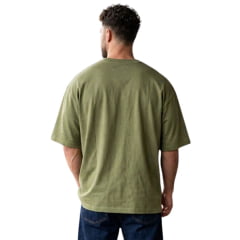 Camiseta Masculina TXC Oversized Malhão Manga Curta Verde Militar Com Logo Pequeno Bege Ref:192987