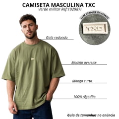 Camiseta Masculina TXC Oversized Malhão Manga Curta Verde Militar Com Logo Pequeno Bege Ref:192987