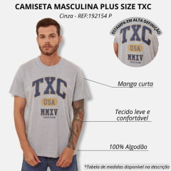 Camiseta Masculina TXC Plus Size Cinza Mescla Manga Curta Com Logo Em Azul Ref.192154 P