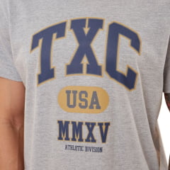 Camiseta Masculina TXC Plus Size Cinza Mescla Manga Curta Com Logo Em Azul Ref.192154 P