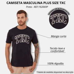 Camiseta Masculina TXC Plus Size Preta Manga Curta Com Logo Em Off White Ref.192069 P